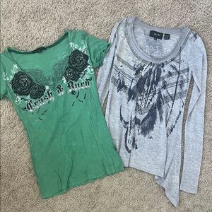 Studded Crash & Burn and Miss Me Tops Size Small